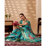 Women's Faux_Silk Printed Saree With Unstitched Blouse 5.5Mtr (Aqua_Blue)