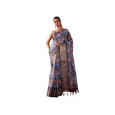 Grey faux silk printed saree with unstitched blouse, 5.5Mtr - women's ethnic wear accessory