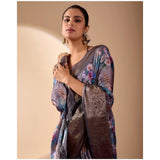 Women's Faux_Silk Printed Saree With Unstitched Blouse 5.5Mtr (Grey)