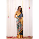 Women's Faux_Banarasi Printed Saree With Unstitched Blouse 5.5Mtr (Teal)