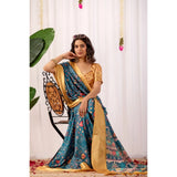 Women's Faux_Banarasi Printed Saree With Unstitched Blouse 5.5Mtr (Teal)