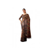 Faux Banarasi printed black saree with unstitched blouse, vibrant design for women's fashion