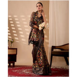 Women's Faux_Banarasi Printed Saree With Unstitched Blouse 5.5Mtr (Black)