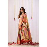 Olive faux silk printed saree with unstitched blouse (5.5mtr), fashionable Indian women's wear