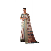 Faux silk-blend printed saree (5.5mtr beige), unstitched blouse for women's ethnic wear