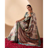 Women's Faux_Silk_Blend Printed Saree With Unstitched Blouse 5.5Mtr (Beige)