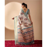 Women's Faux_Silk_Blend Printed Saree With Unstitched Blouse 5.5Mtr (Beige)