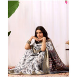 Women's Faux_Silk Printed Saree With Unstitched Blouse 5.5Mtr (White)