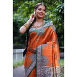 Women's Faux_Tussar_Silk Printed Saree With Unstitched Blouse 5.5Mtr (Orange)