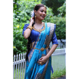 Women's Faux_Tussar_Silk Printed Saree With Unstitched Blouse 5.5Mtr (Teal)