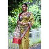 Women's Faux_Tussar_Silk Printed Saree With Unstitched Blouse 5.5Mtr (Mustard)