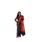 Faux Tussar Silk printed black saree with unstitched blouse, vibrant design on a 5.5mtr length