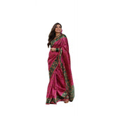 Faux Tussar Silk printed saree with unstitched blouse (Pink), vibrant pattern on 5.5mtr length for Indian women's fashion