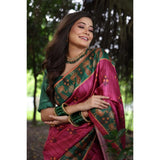 Women's Faux_Tussar_Silk Printed Saree With Unstitched Blouse 5.5Mtr (Pink)