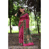 Women's Faux_Tussar_Silk Printed Saree With Unstitched Blouse 5.5Mtr (Pink)