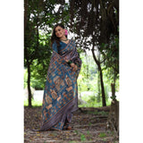Women's Faux_Tussar_Silk Printed Saree With Unstitched Blouse 5.5Mtr (Grey)