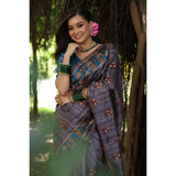 Women's Faux_Tussar_Silk Printed Saree With Unstitched Blouse 5.5Mtr (Grey)
