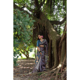 Women's Faux_Tussar_Silk Printed Saree With Unstitched Blouse 5.5Mtr (Grey)