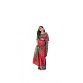 Red faux tussar silk printed saree with unstitched blouse, 5.5mtr