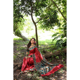 Women's Faux_Tussar_Silk Printed Saree With Unstitched Blouse 5.5Mtr (Red)