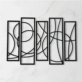 Black wood abstract 5-piece wall art panel frame - sleek wall decor for modern interiors