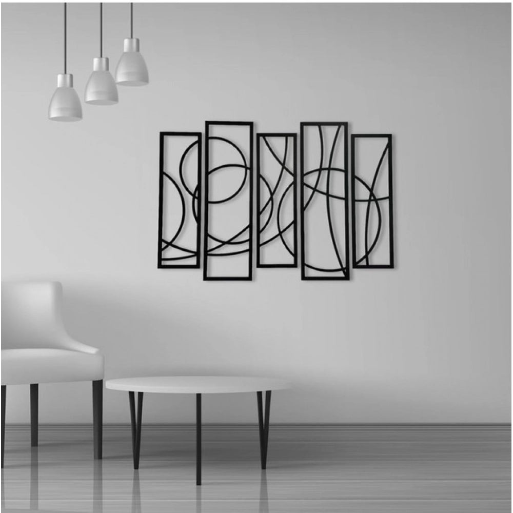 Black wooden abstract wall art panel frame - five-piece set for modern home decor