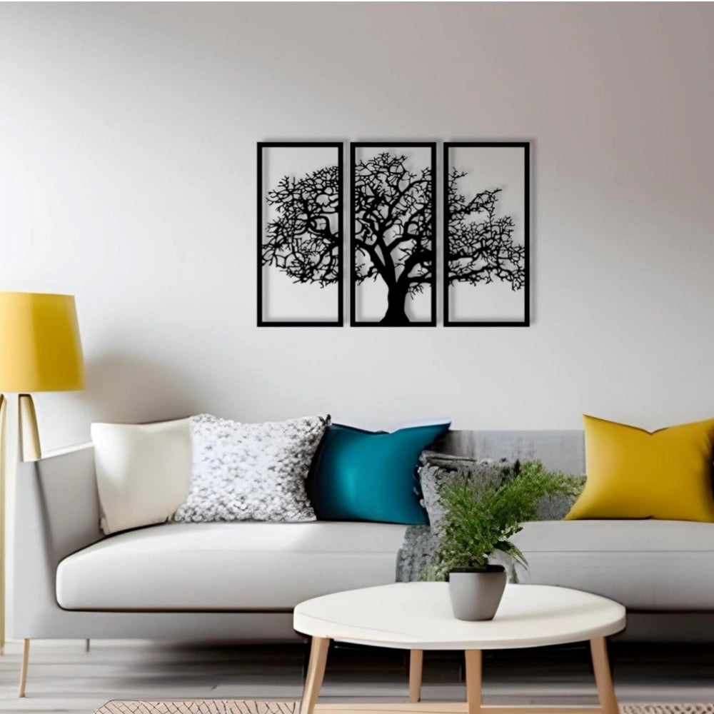 Black wooden tree wall art panel frame, set of 3 pieces for home decor, ideal for living room, bedroom, dining room, stairs, and office