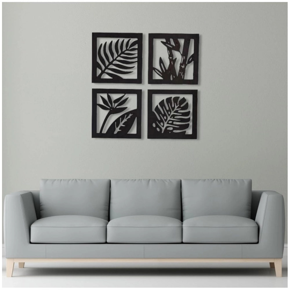 Black wooden leaf-square wall art panel frame (big size) - 4 pieces, ideal for home decor
