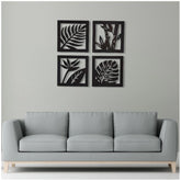 Black wooden leaf-square wall art panel frame (big size) - 4 pieces, ideal for home decor