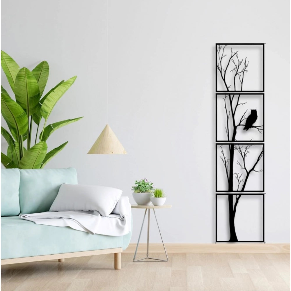 Black wooden tree vertical panel set, four-piece wall decor art for living room or office