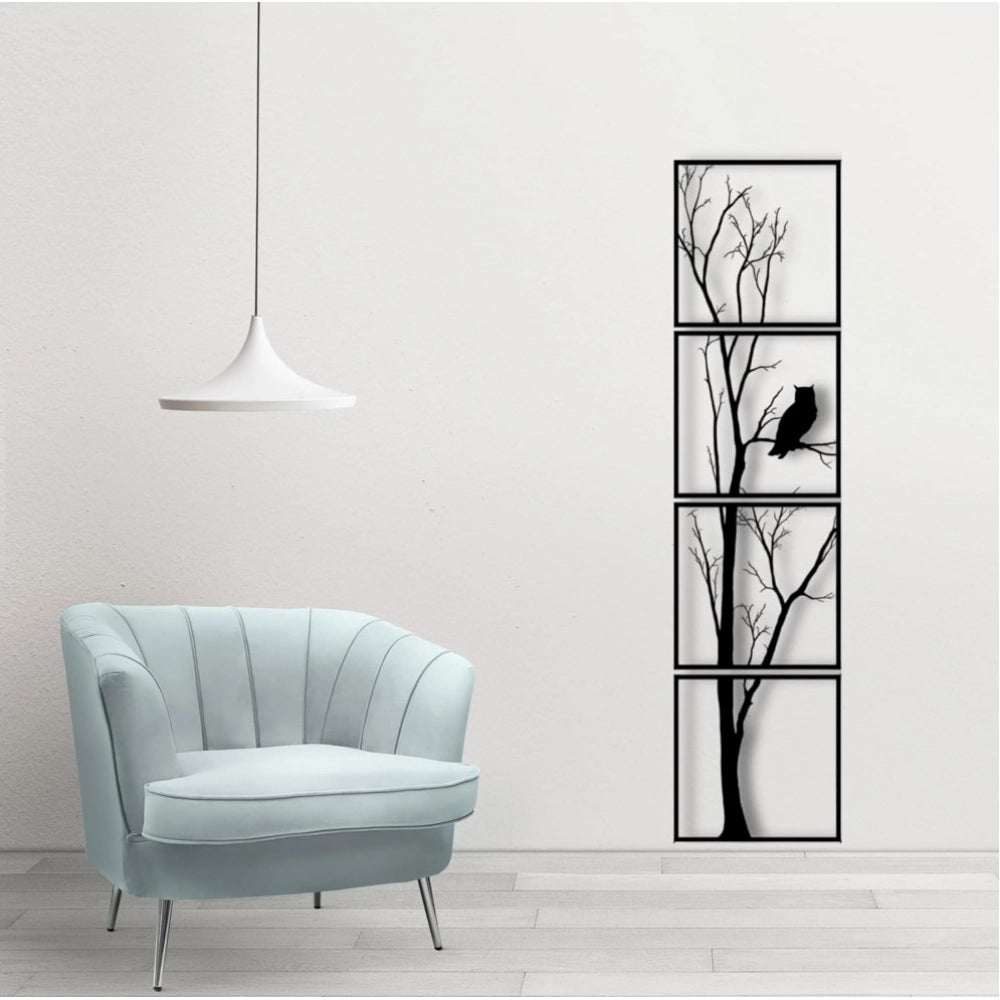 Black wooden tree vertical panel set, 4-piece wall art for home decor