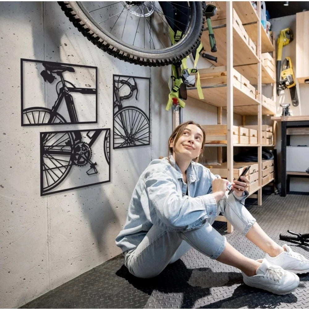 Black wood cycle wall decor, framed bicycle art for living room, bedroom, dining room, or office