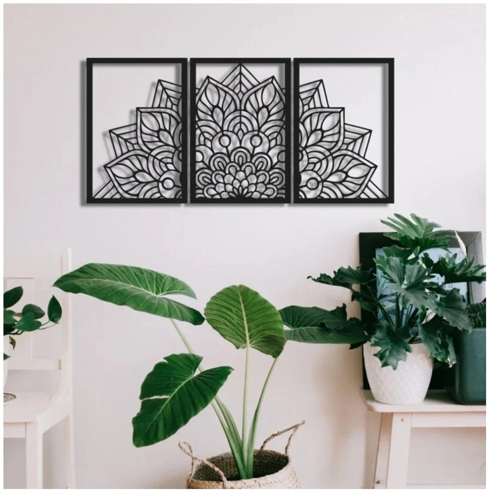 Black wood Zen Mandala wall decor, ideal for bedroom, living room, meditation space, or office