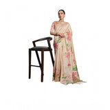 Women's Cotton Printed Saree With Unstitched Blouse 5.5 Mtr (Beige)