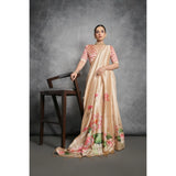 Women's Cotton Printed Saree With Unstitched Blouse 5.5 Mtr (Beige)