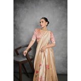 Women's Cotton Printed Saree With Unstitched Blouse 5.5 Mtr (Beige)
