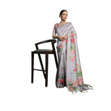 Women's Cotton Printed Saree With Unstitched Blouse 5.5 Mtr (Grey)