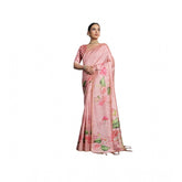 Peach cotton printed saree with unstitched blouse (5.5 mtr), traditional Indian women's wear on mannequin