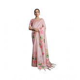 Pink cotton printed saree with unstitched blouse (5.5 mtr), vibrant design on display