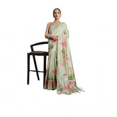 Green cotton printed saree with unstitched blouse (5.5 mtr)