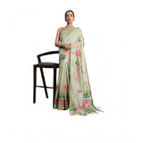 Women's Cotton Printed Saree With Unstitched Blouse 5.5 Mtr (Green)