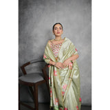 Women's Cotton Printed Saree With Unstitched Blouse 5.5 Mtr (Green)