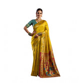 Mustard silk blend woven saree with unstitched blouse, vibrant Indian traditional attire for women