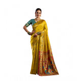 Women's Silk Blend Woven Saree With Unstitched Blouse 5.5 Mtr (Mustard)