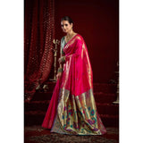 Women's Silk Blend Woven Saree With Unstitched Blouse 5.5 Mtr (Pink)