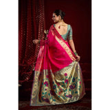 Women's Silk Blend Woven Saree With Unstitched Blouse 5.5 Mtr (Pink)