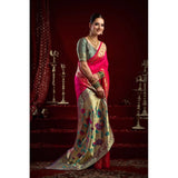 Women's Silk Blend Woven Saree With Unstitched Blouse 5.5 Mtr (Pink)