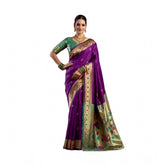 Purple silk blend woven saree with unstitched blouse, vibrant women's traditional Indian wear 5.5 mtr