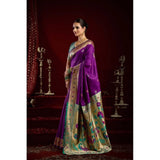 Women's Silk Blend Woven Saree With Unstitched Blouse 5.5 Mtr (Purple)