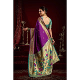 Women's Silk Blend Woven Saree With Unstitched Blouse 5.5 Mtr (Purple)